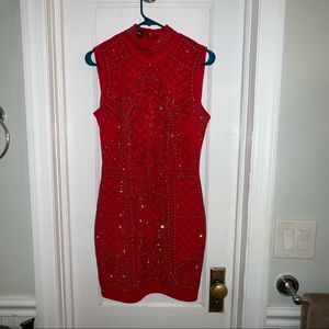 Bebe Mock Neck Studded Red Dress